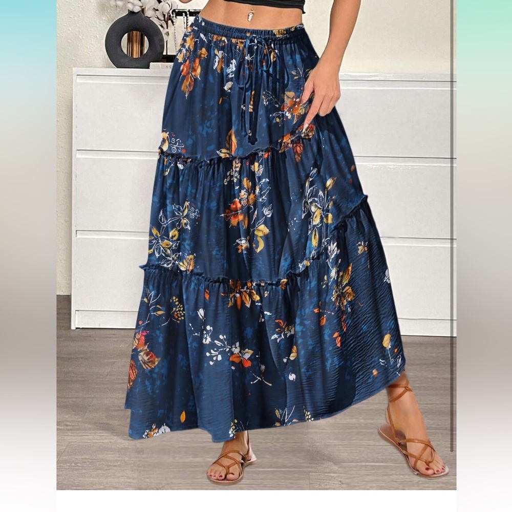 Zeagoo Floral A-Line Skirt in Navy - NEW Small - Picture 5 of 7